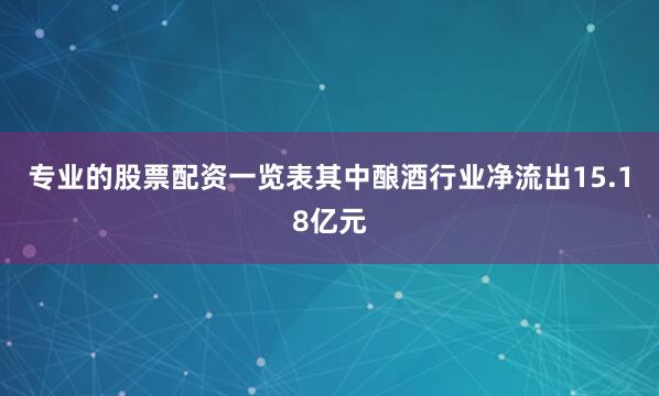 专业的股票配资一览表其中酿酒行业净流出15.18亿元